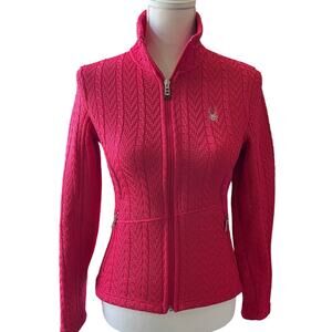 Spyder Jacket Size XS Raspberry Pink Knit Cable Full Zip Pockets Logo Active